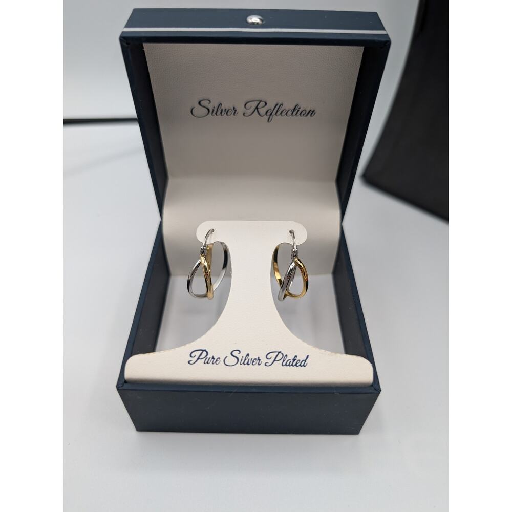 Silver Reflection Two Tone Intertwined Hoop Earrings Pure Silver Plated NIB